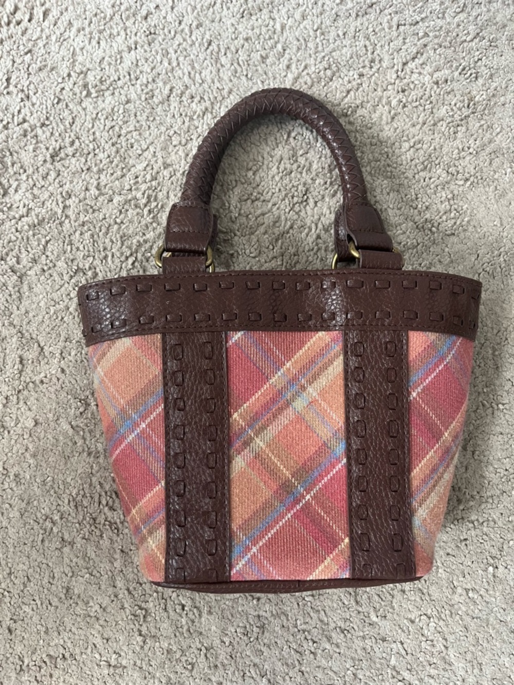 Brown Accent Plaid Tote Bag - Women's Handbag